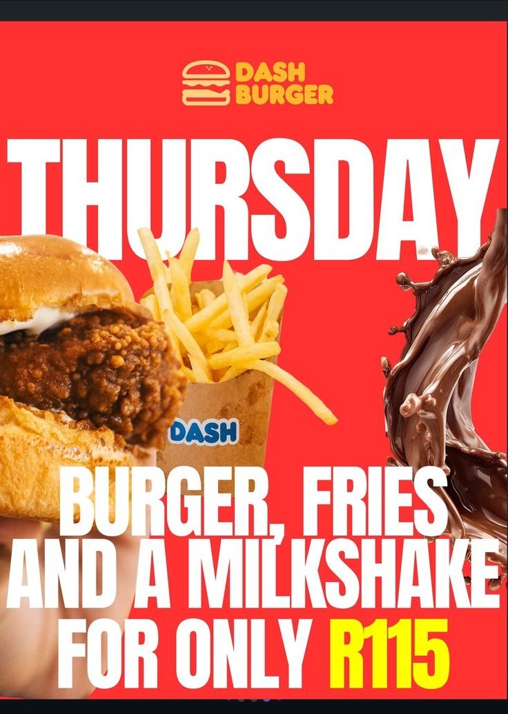 Thursday: Burger, Fries and Milkshake for R115